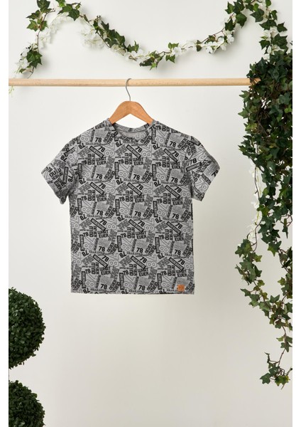 Gri Kız Çocuk Kısa Kollu Bisiklet Yaka Terletmez, Rahat Pamuklu Penye T-Shirt
