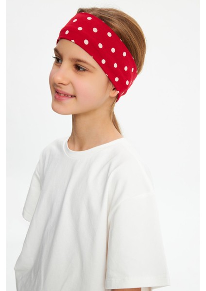Kırmızı Puantiyeli-Beyaz Kız Pamuklu Penye T-Shirt Bandana 2^li Takım -Spor Rahat Best Of Koleksiyon 3 modelleri