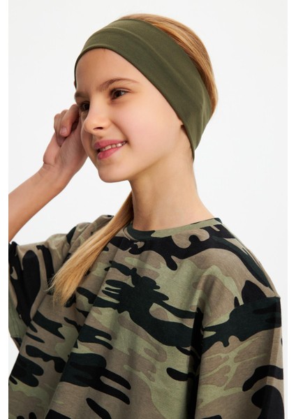 Haki-Kamuflaj Kız Pamuklu Penye T-Shirt Bandana 2^li Takım -Spor Rahat Best Of Koleksiyon 5 modelleri