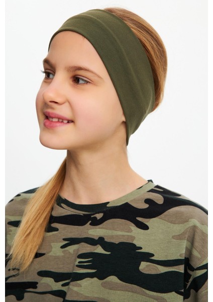 Haki-Kamuflaj Kız Pamuklu Penye T-Shirt Bandana 2^li Takım -Spor Rahat Best Of Koleksiyon 5 fırsatları