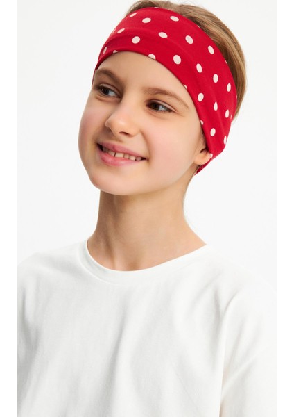 Kırmızı Puantiyeli-Beyaz Kız Pamuklu Penye T-Shirt Bandana 2^li Takım -Spor Rahat Best Of Koleksiyon 3