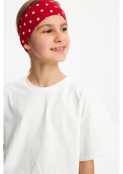 Kırmızı Puantiyeli-Beyaz Kız Pamuklu Penye T-Shirt Bandana 2^li Takım -Spor Rahat Best Of Koleksiyon 3 fırsatları