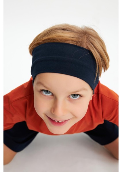 Lacivert-Kiremit Erkek Çocuk Pamuklu Penye Oversize Gri T-Shirt Lacivert Bandana 2'li Takım modelleri