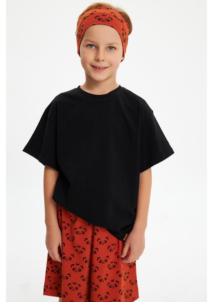 Kiremit Desenli-Siyah Erkek Çocuk Pamuklu Penye Oversize Kamuflaj T-Shirt Bandana İkili Takım fiyatları