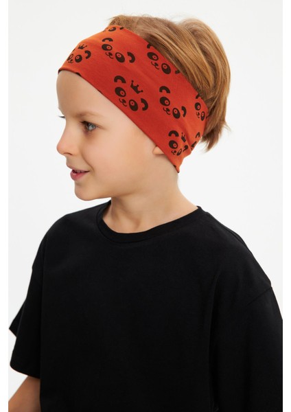 Kiremit Desenli-Siyah Erkek Çocuk Pamuklu Penye Oversize Kamuflaj T-Shirt Bandana İkili Takım modelleri