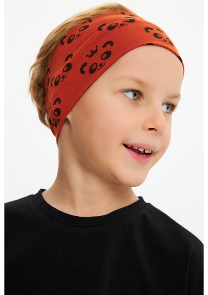 Kiremit Desenli-Siyah Erkek Çocuk Pamuklu Penye Oversize Kamuflaj T-Shirt Bandana İkili Takım fırsatları
