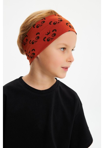 Kiremit Desenli-Siyah Erkek Çocuk Pamuklu Penye Oversize Kamuflaj T-Shirt Bandana İkili Takım indirimleri