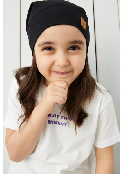 Kız Çocuk Siyah İp 4 Mevsim Şapka Bere Buff Yumuşak Penye modelleri