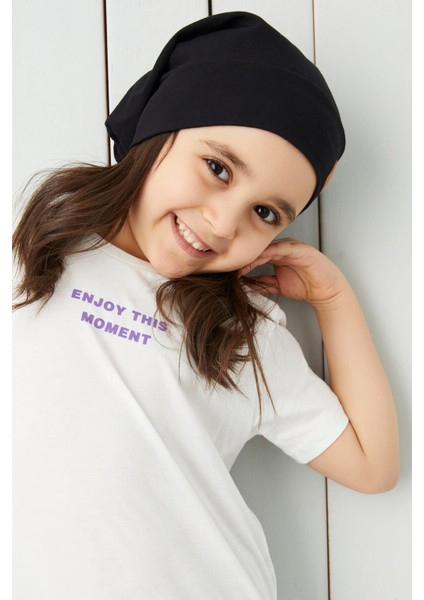 Kız Çocuk Siyah İp 4 Mevsim Şapka Bere Buff Yumuşak Penye fırsatları