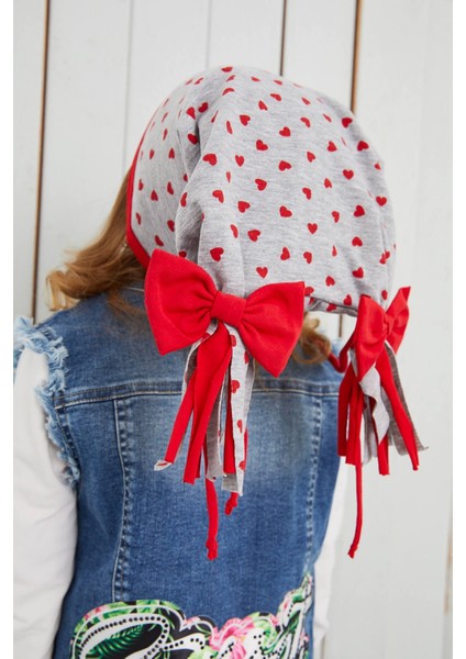 Kız Çocuk Gri Kalp Desenli Şapka Bere Yumuşak Çift Katlı Pamuklu Penye fırsatları