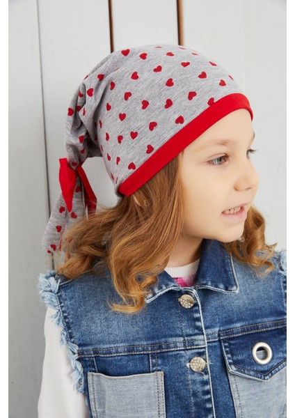 Kız Çocuk Gri Kalp Desenli Şapka Bere Yumuşak Çift Katlı Pamuklu Penye indirimleri