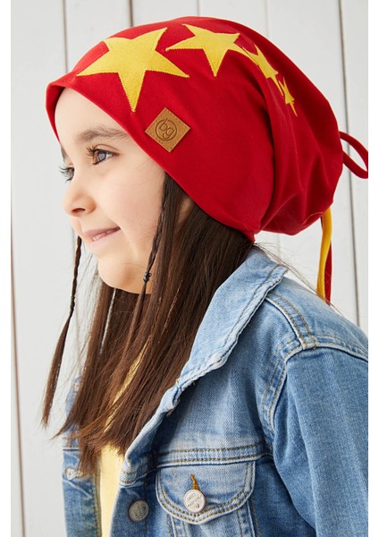 Sarı Kırmızı Fanatik Çocuk Bebek Şapka Bere Yumuşak Çift Katlı Spor Pamuklu Penye