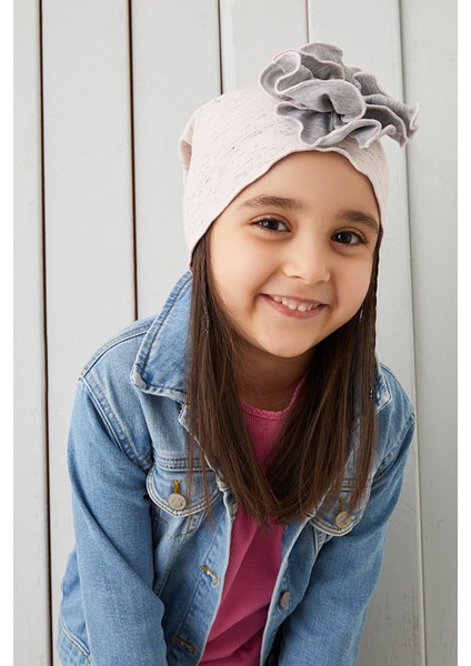 Pudra Çiçekli Çocuk Bebek Şapka Bere Yumuşak Pamuklu Penye