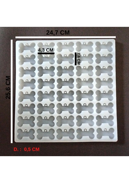Epoksi Reçine Silikon Kalıp Çoklu Kemik Künye Anahtarlık Çok Amaçlı Silikon Kalıp Kırklı HB425150