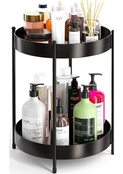 Mutfak Banyo Düzenleyici 35 cm Siyah 2 Katlı Çok Amaçlı Organizer Standı