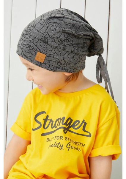 Erkek Çocuk Füme İp 4 Mevsim Şapka Bere Buff Yumuşak Penye