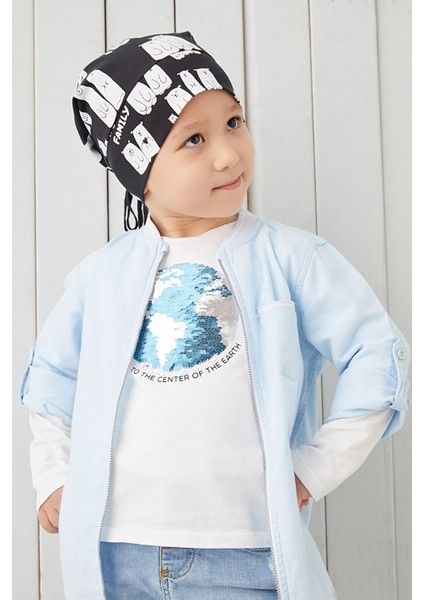 Erkek Çocuk Siyah Beyaz İp 4 Mevsim Şapka Bere Buff Yumuşak Penye fırsatları