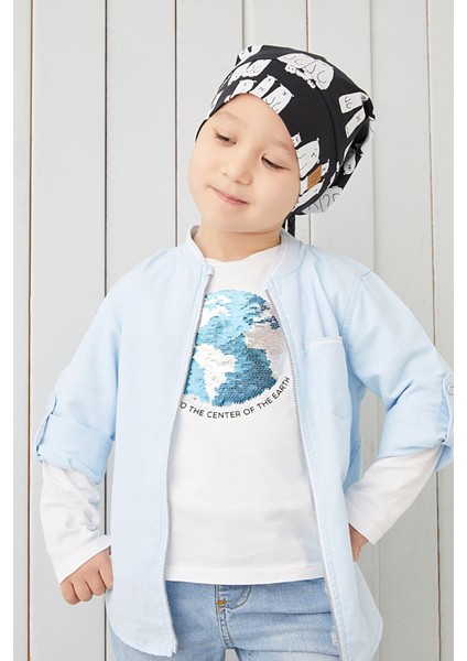 Erkek Çocuk Siyah Beyaz İp 4 Mevsim Şapka Bere Buff Yumuşak Penye indirimleri