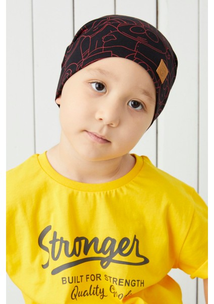 Erkek Çocuk Siyah Kırmızı İp 4 Mevsim Şapka Bere Buff Yumuşak Penye modelleri