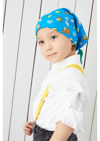 Erkek Çocuk Mavi Desenli İp 4 Mevsim Şapka Bere Buff Yumuşak Penye fiyatları