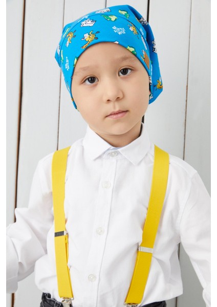 Erkek Çocuk Mavi Desenli İp 4 Mevsim Şapka Bere Buff Yumuşak Penye modelleri