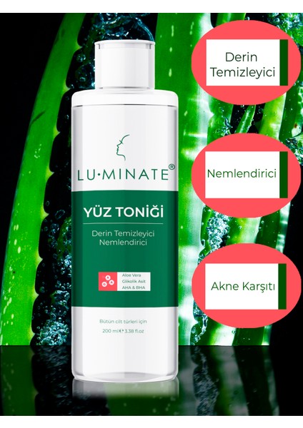 Yüz Tonik Salisilik Asit Aha+Bha Aloe Vera Aydınlatıcı Yüz Temizleme Toniği 200 ml