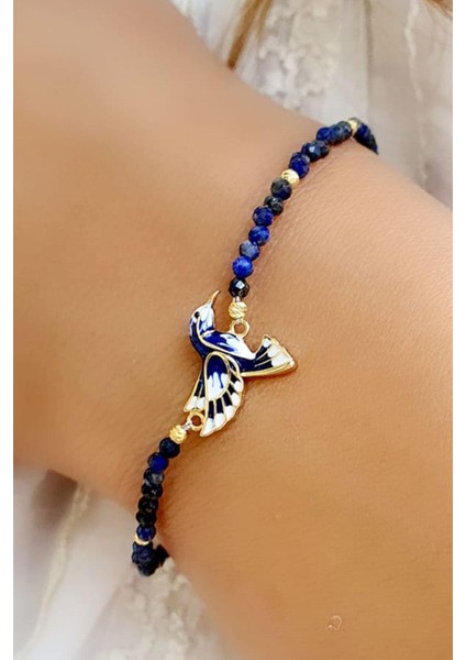 925 Ayar Gümüş Üzerine Altın Kaplama Mine Işçiliği Totem Kuşu Doğal Lapis Lazuli Taşlı Bileklik fiyatları