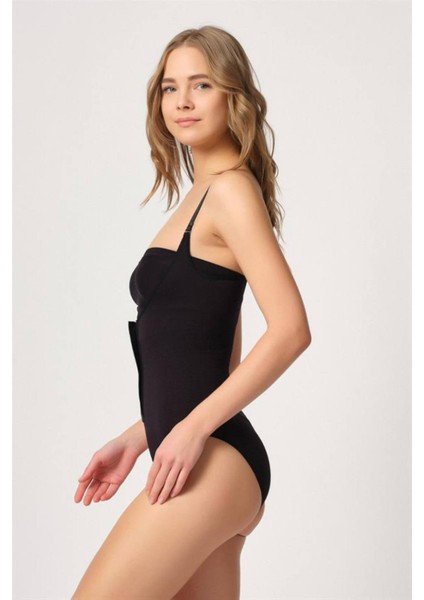 Siyah Göğsü Açık Agraflı Body Korse