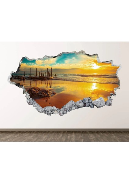 Cennet Plajı Gün Batımı Full Hd Baskı 3D Modern Duvar Sticker