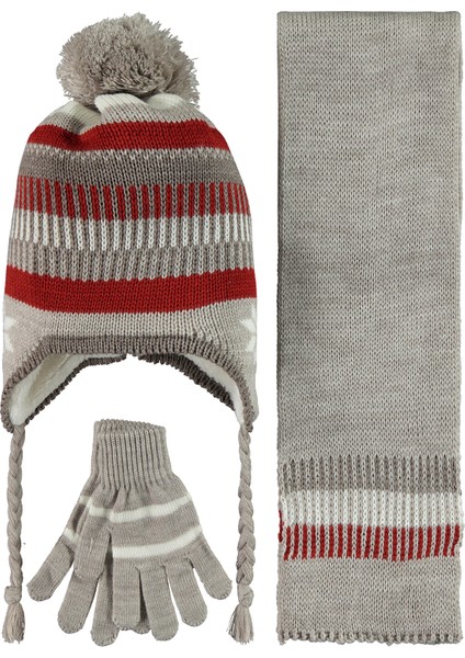 Erkek Çocuk Atkı Bere Eldiven Seti 10 13 Yaş Kiremit