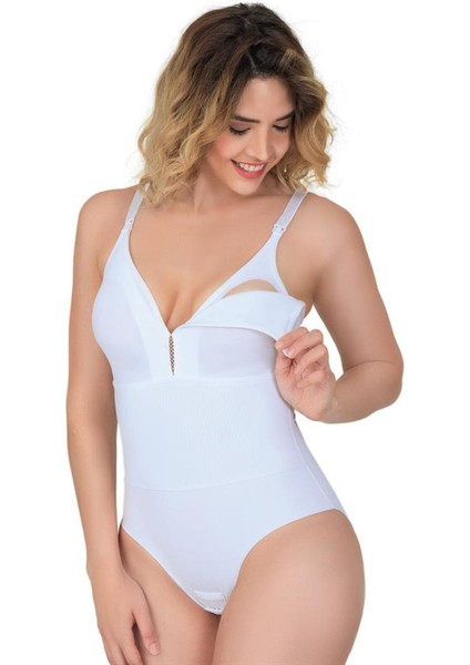 Beyaz Sırt Balenli Emzirme Slip Boy Lazer Korse