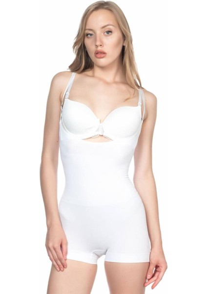 Beyaz Göğsü Açık Kısa Paça Boy Korse