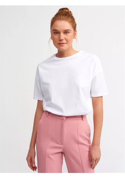 3683 Bisiklet Yaka Basic T-Shirt Beyaz