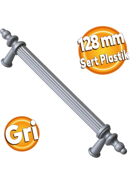 Polavit Mobilya Çekmece Mutfak Dolap Dolabı Kulpu Kulbu 128 mm Gri Sert Plastik Kulpları (10 ADET)