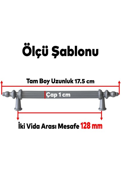 Polavit Mobilya Çekmece Mutfak Dolap Dolabı Kulpu Kulbu 128 mm Gri Sert Plastik Kulpları (10 ADET)