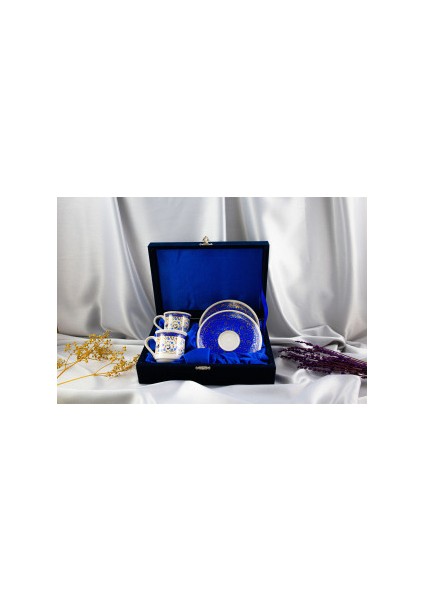 2'li Altın Yaldızlı Porselen Fincan Takımı Kadife Kutulu modelleri