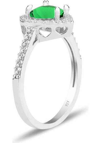 Gümüş Rodyumlu Yeşil Taşlı Pırlanta Montürlü Kalp Modeli Yüzük SGTL12081YESIL modelleri