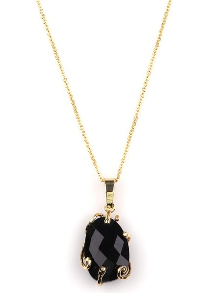 Obsidyen Doğal Taş Gold Renkli Kolye
