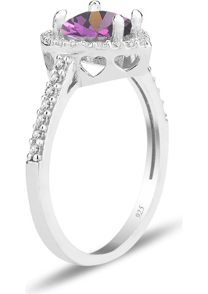 Gümüş Rodyumlu Ametis Taşlı Pırlanta Montürlü Kalp Modeli Yüzük SGTL12081MOR fiyatları