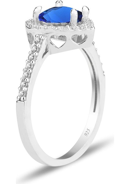 Gümüş Rodyumlu Safir Taşlı Pırlanta Montürlü Kalp Modeli Yüzük SGTL12081LACIVERT fiyatları