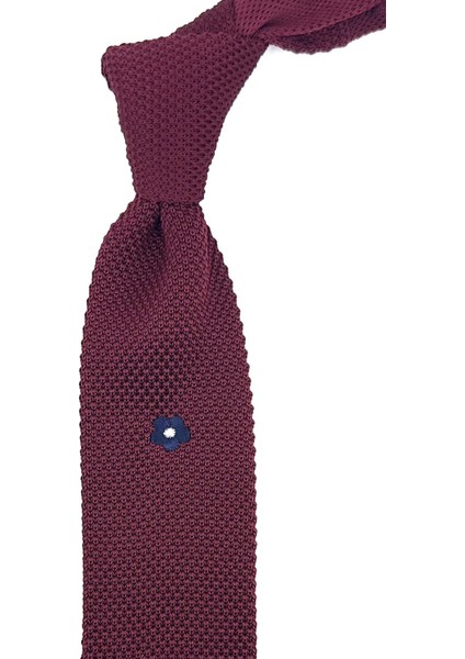 Bordo Düz Çiçek Motifli Örgü Kravat ÖR8322