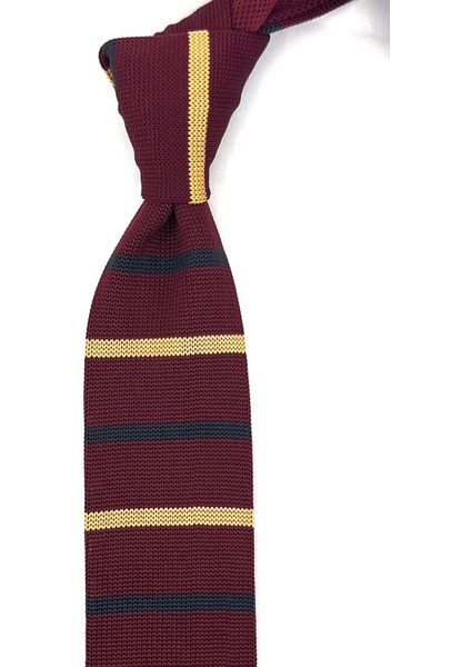 Bordo Çizgi Desen Örgü Kravat ÖR8331