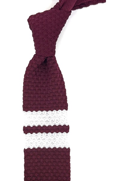 Bordo Düz Beyaz Detaylı Örgü Kravat ÖR8329