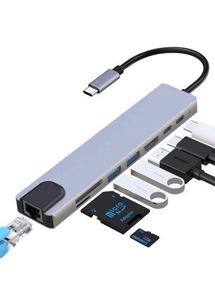 Hubify, Samsung Dex Uyumlu 8-In-1 Usb-C Hub : S8, S9, S10, S20, Note8, Note9, NOTE10, NOTE20 Serileri ile Uyumludur.