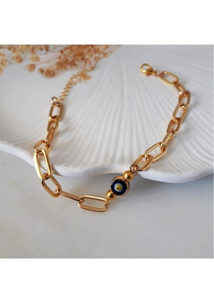 Altın Kaplama Zincir & Nazar Boncuklu Kadın Bileklik& Halhal fiyatları