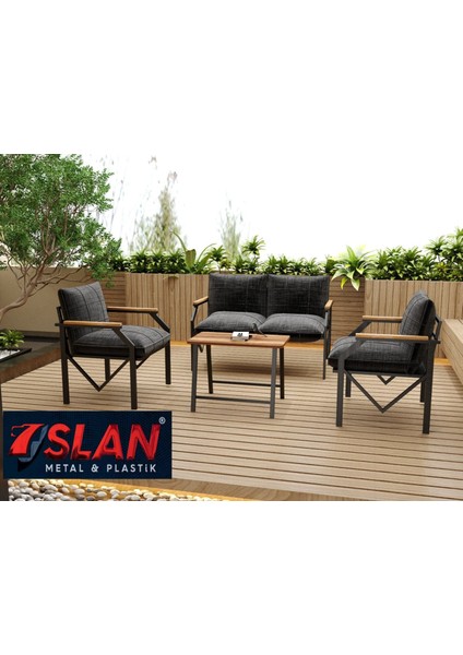 Valeni Model Balkon Cafe Bahçe Takımı Metal Koltuk Takımı Bahçe Mobilyası Çay Seti 2+1+1+Sehpa