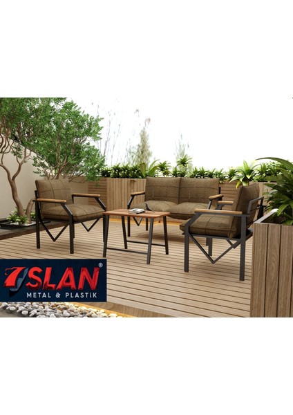 Valeni Model Balkon Cafe Bahçe Takımı Metal Koltuk Takımı Bahçe Mobilyası Çay Seti 2+1+1+Sehpa