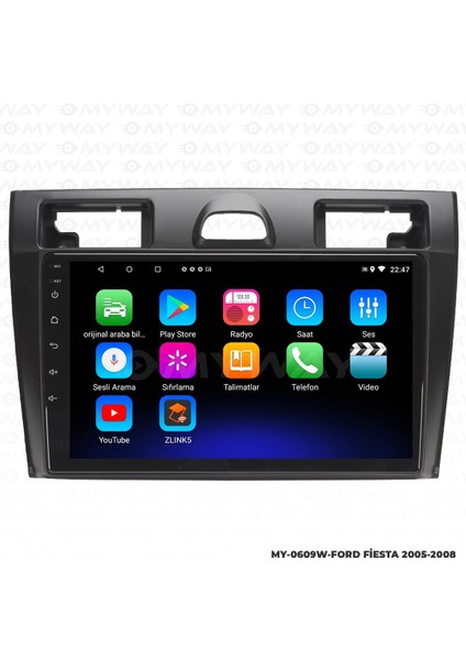 Ford Fiesta Android 12 Multimedya Carplay 2gb RAM+32GB HDD Navigasyon Ekran