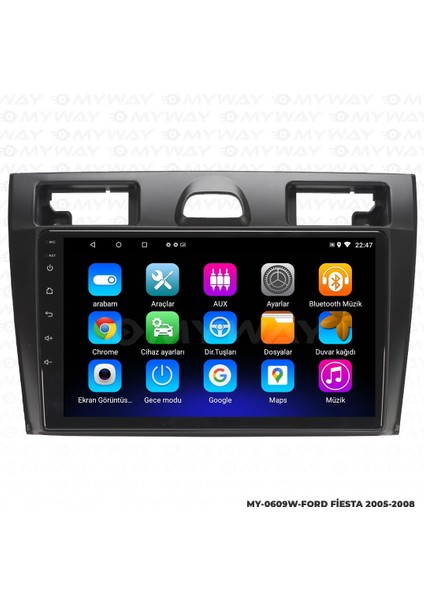 Ford Fiesta Android 12 Multimedya Carplay 2gb RAM+32GB HDD Navigasyon Ekran