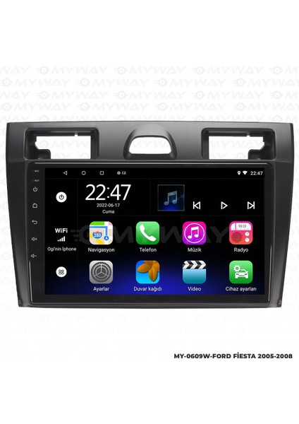 Ford Fiesta Android 12 Multimedya Carplay 2gb RAM+32GB HDD Navigasyon Ekran